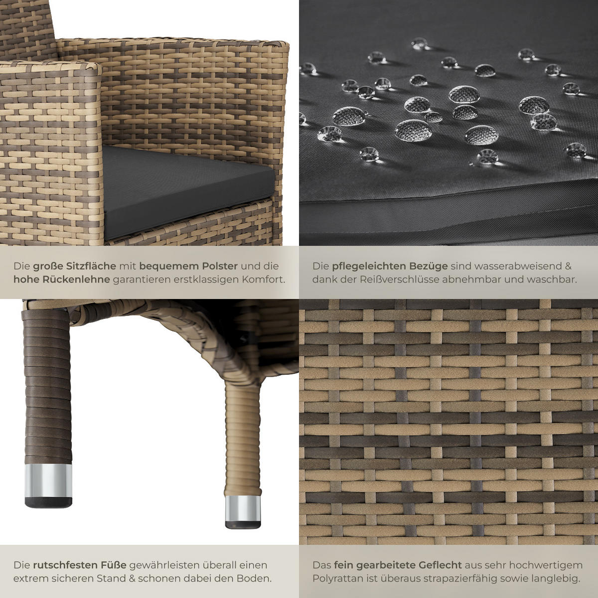 RATTANSTUHL 2er Set Nantes,59 x 57 x 85 cm,natur/dunkelgrau - Naturfarben, Kunststoff (57/85/59cm) - tectake