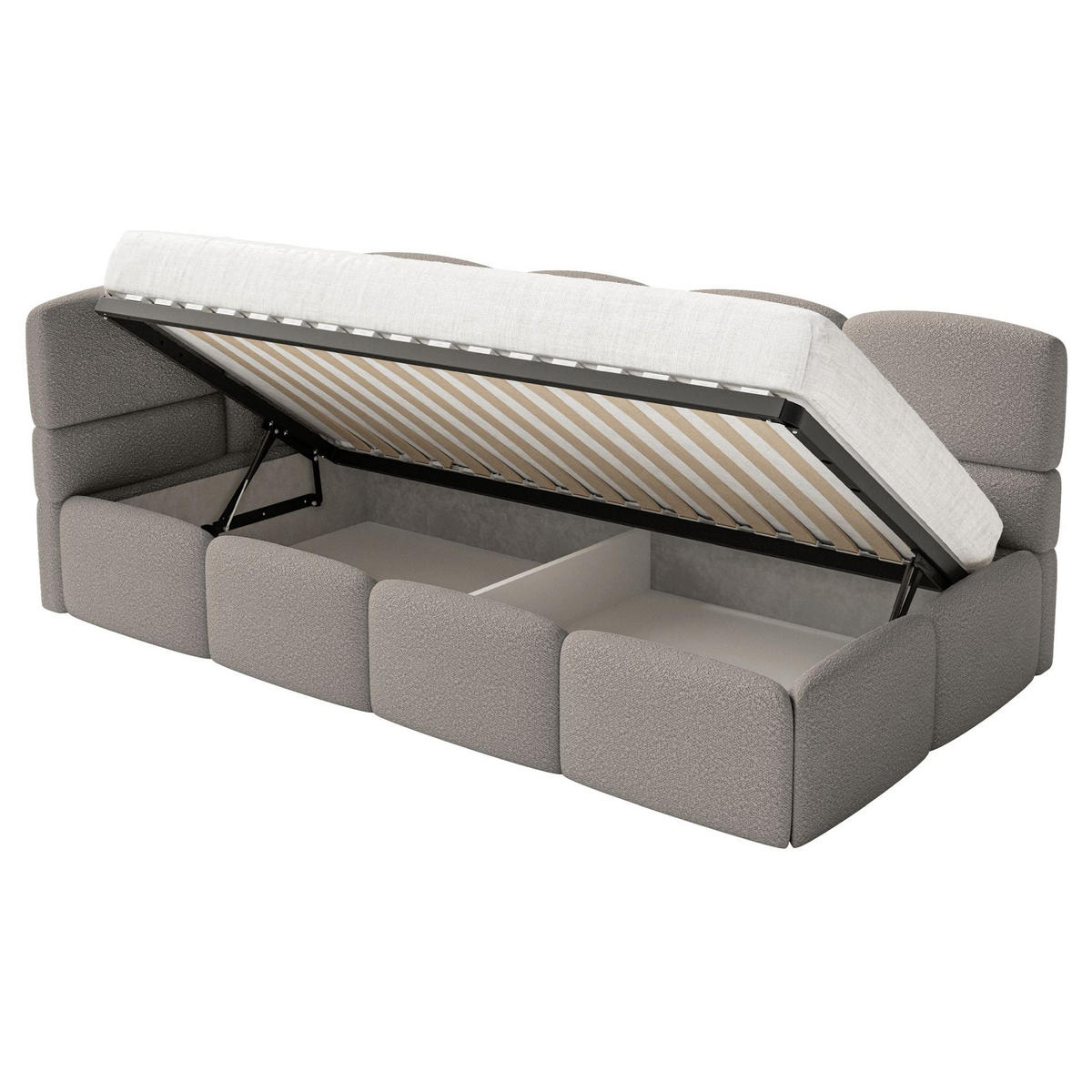 JUGENDBETT Cloudy links mit Rausfallschutz Bouclé Grau - Grau, Kunststoff/Textil (90/200cm) - Selsey