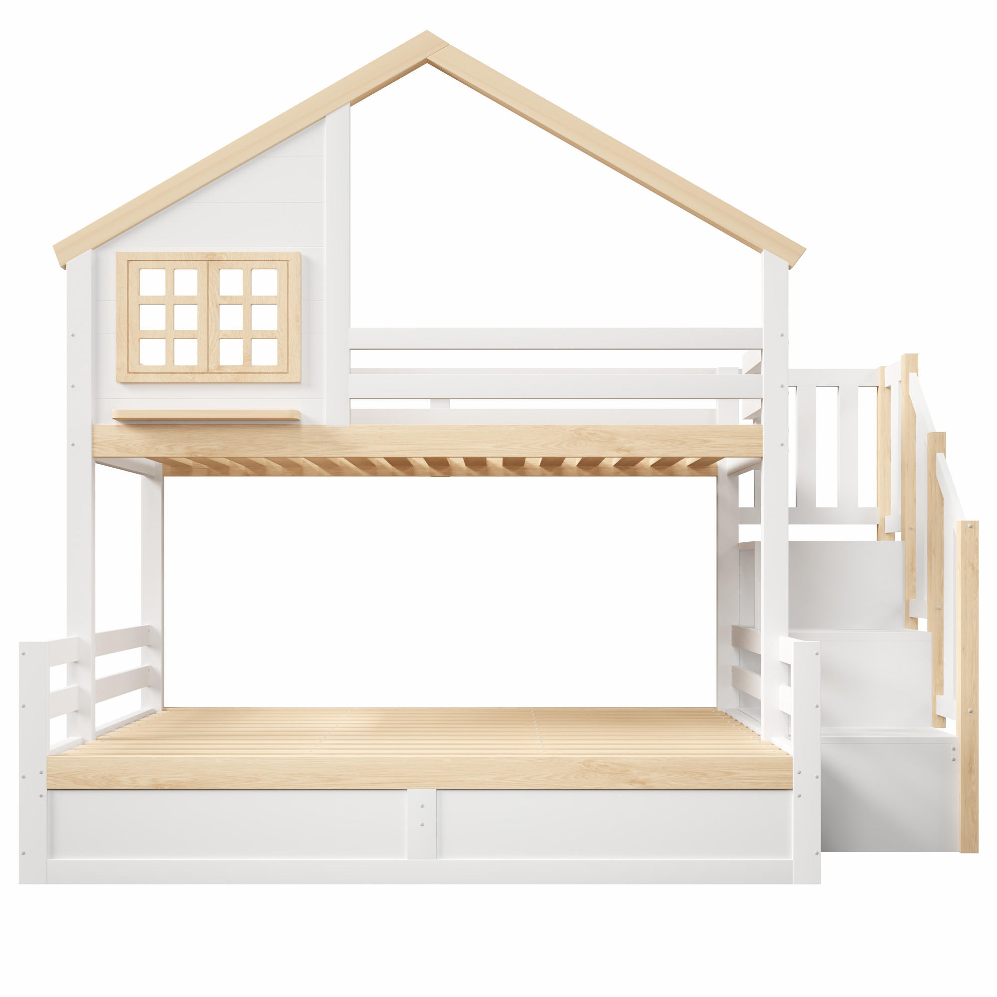 ETAGENBETT mit Stauraum 90x200 cm und 140x200 cm Weiß/Natur - Weiß, Holz (140/200cm) - Meubliv