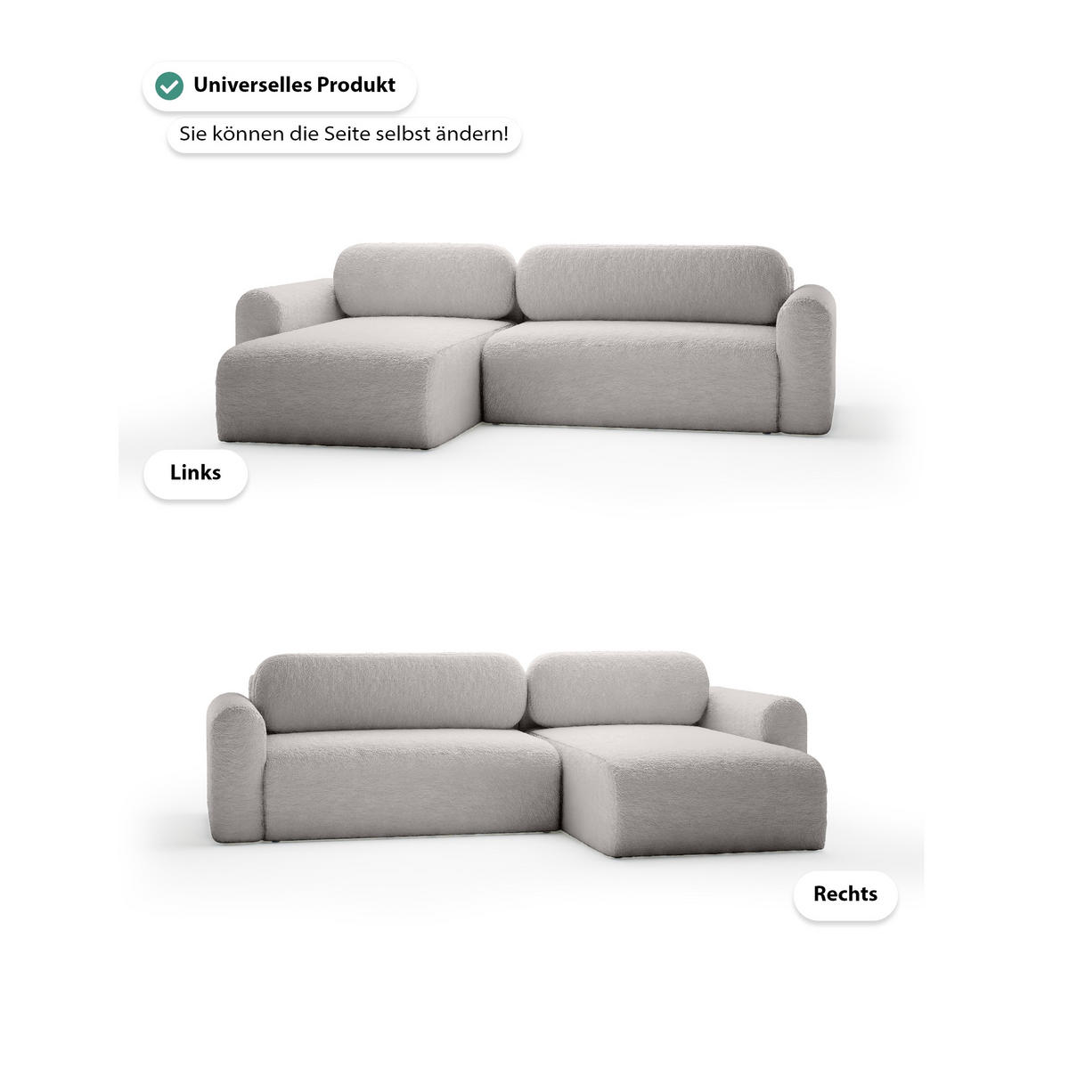 ECKSOFA mit Schlaffunktion Thekla, Hellgrau - Hellgrau, Textil (286/100cm) - Fedve