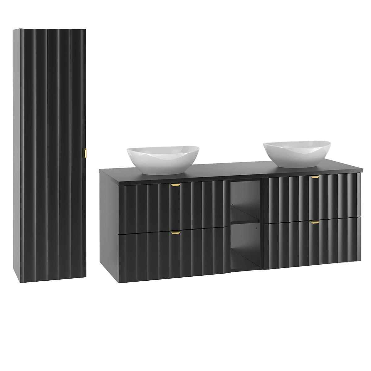 BADMÖBEL 140.6cm Lexa 2er-Set Schwarz - Schwarz, Holzwerkstoff (140.6/52.2/46.5cm) - Petits-meubles