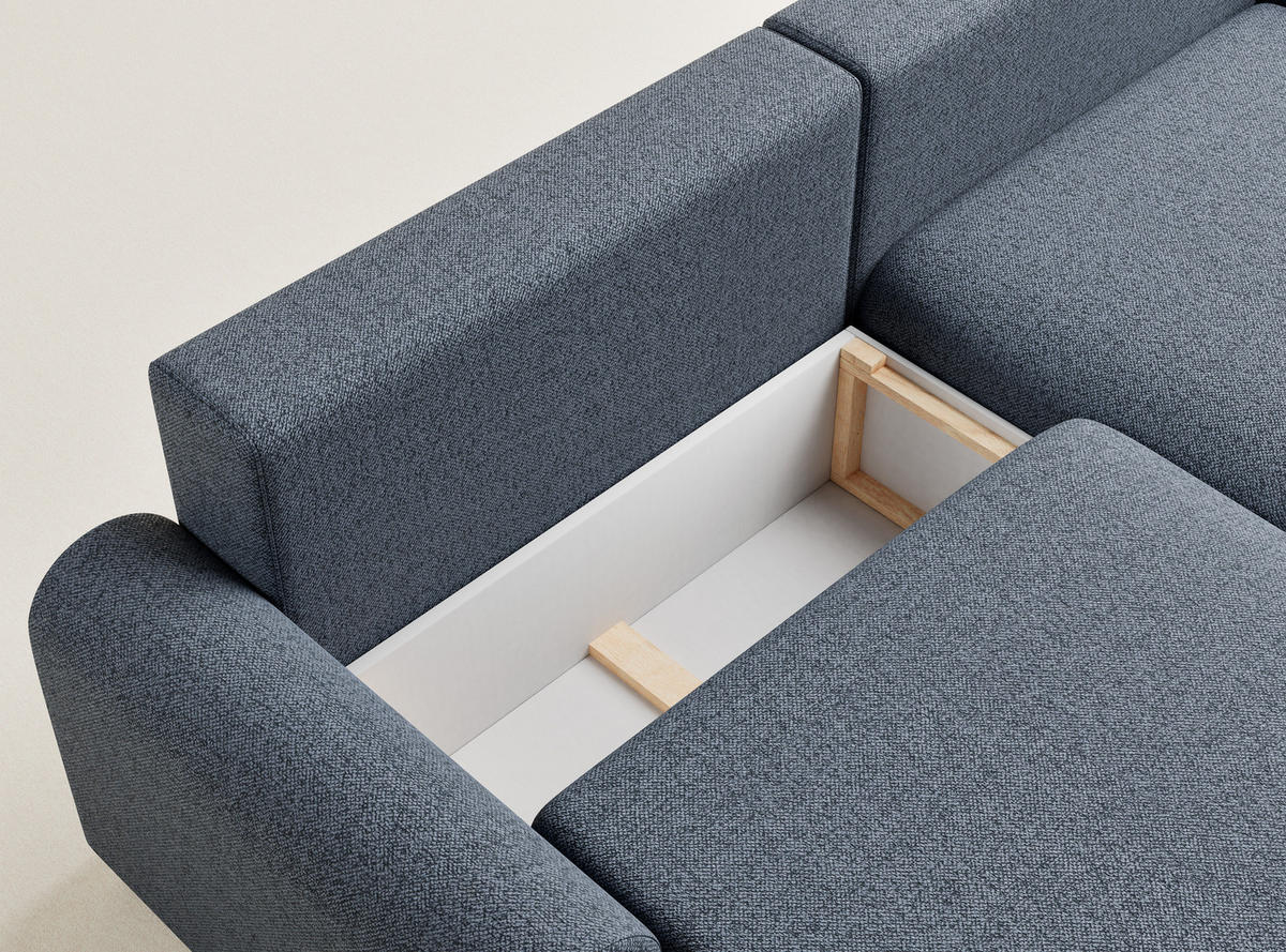 ECKSOFA MIT SCHLAFFUNKTION Tallin Blau Grau Webstoff - Blaugrau/Schwarz, Holz/Holzwerkstoff (240/145cm) - Maison de Reve