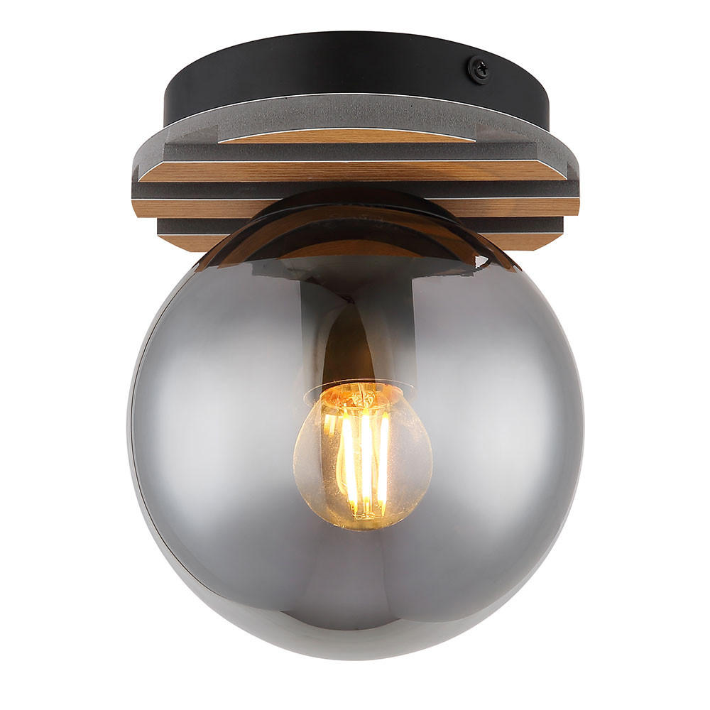 DECKENLEUCHTE PARSONS Metall Glas Schwarz Holzoptik - Schwarz, Glas (15/15/20cm) - Globo Lighting