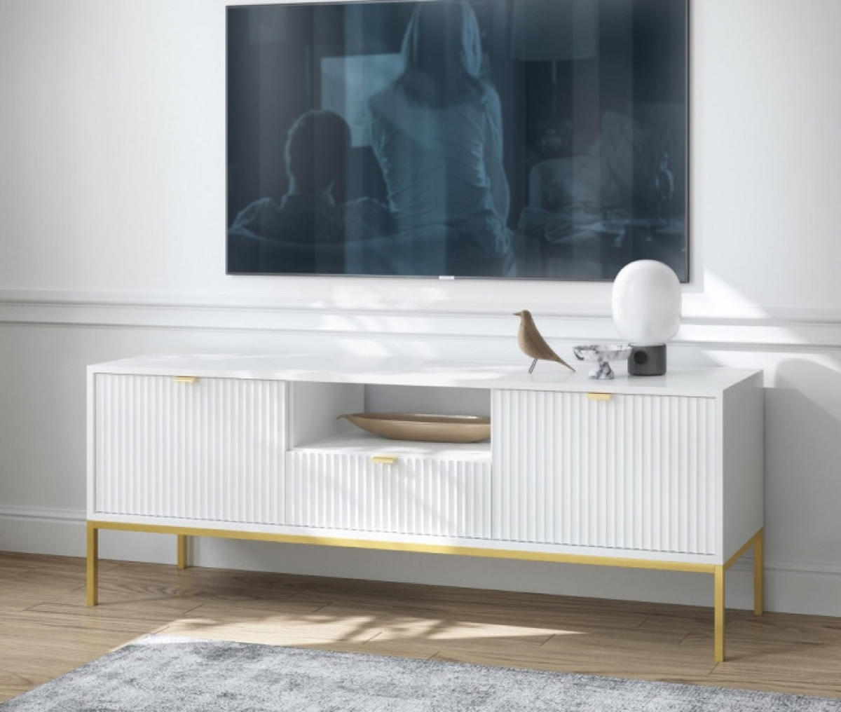 TV-LOWBOARD Weiß NEW Goldfarben - Weiß, Holzwerkstoff (154/56/39cm) - Sepro Meble
