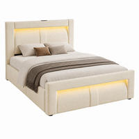 BETT mit Stauraum 90x200 cm Samt Beige mit LED und Ladeanschlüssen - Beige, Metall (90/200cm) - Meubliv