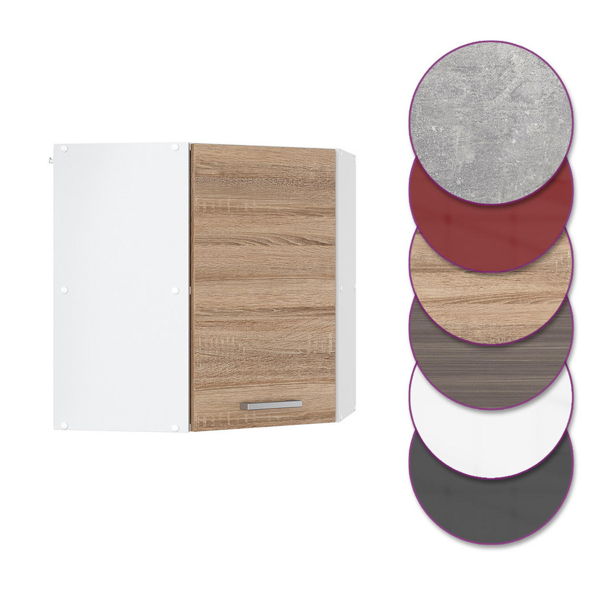 ECKHÄNGESCHRANK R-Line Sonoma 57 cm - Weiß/Sonoma Eiche, Holzwerkstoff (57/60/34.1cm) - Vicco