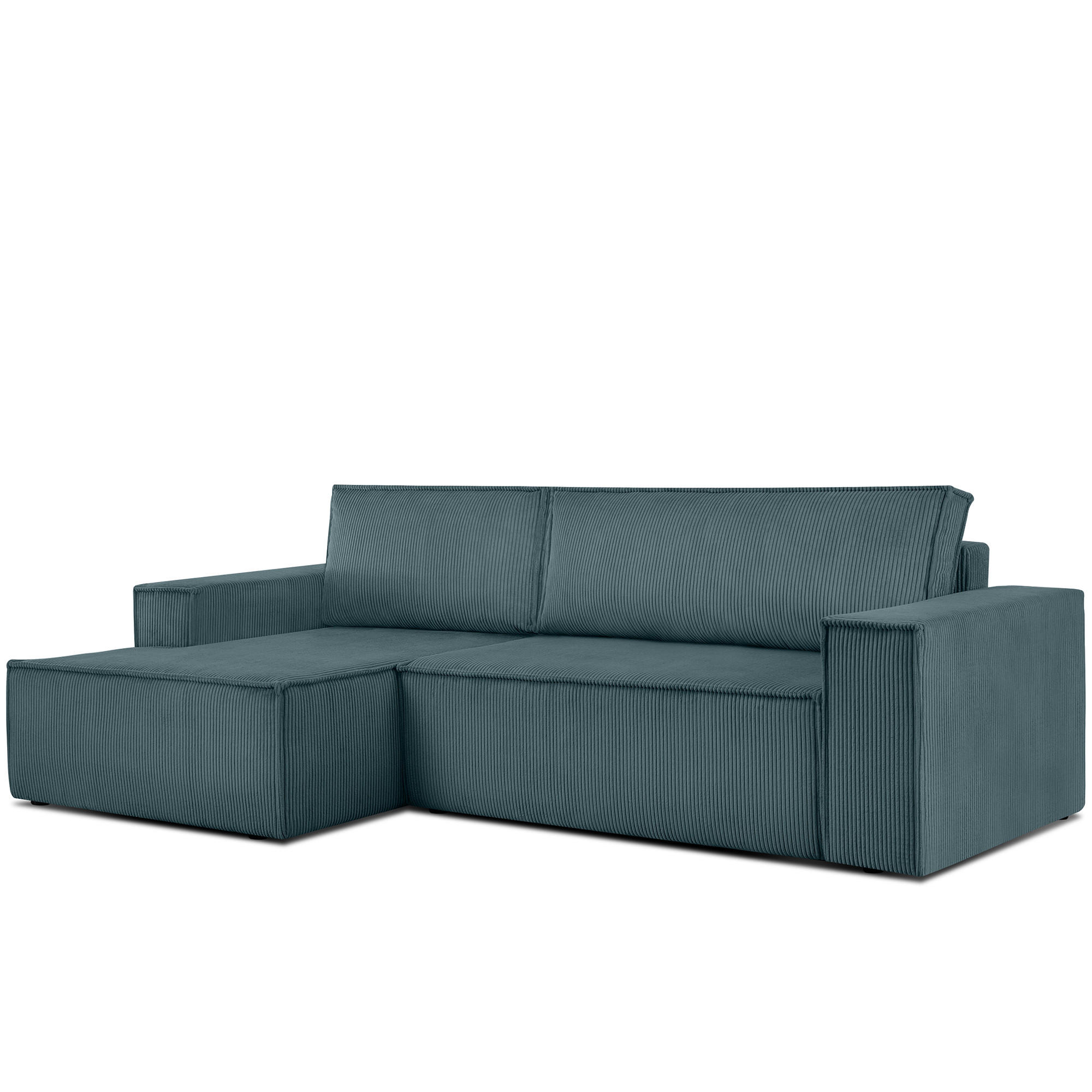 ECKSCHLAFSOFA-LINKS NAPI in Pet Friendly Cord-Stoff, blau - Blau/Schwarz, Textil (262/148cm) - KONSIMO®