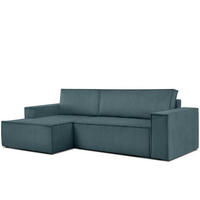 ECKSCHLAFSOFA-LINKS NAPI in Pet Friendly Cord-Stoff, blau - Blau/Schwarz, Textil (262/148cm) - KONSIMO®