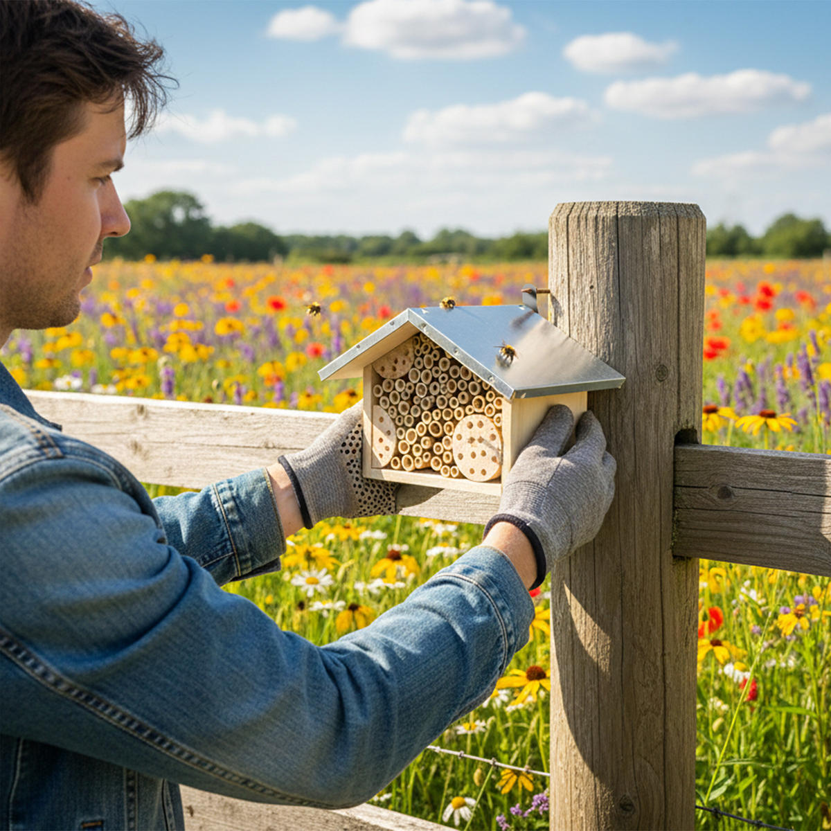 BIENENHOTEL - Hellbraun, Holz/Papier (23/17/20cm) - Relaxdays