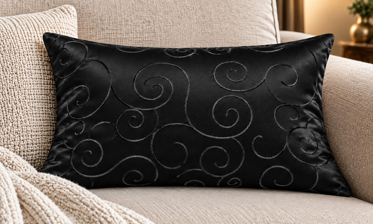 KISSENBEZUG 30x50 cm Schwarz Damast Circle - Schwarz, Textil (30/50cm) - TiborTex