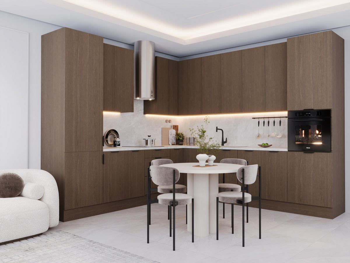 WINKELKÜCHE - 310 x 290 cm Livaro – KU-S36 – Dunkle Eiche - Dunkelbraun, Holzwerkstoff (310/247/290cm) - hi-markt