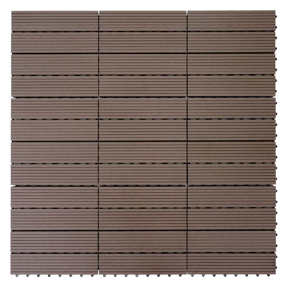 WPC BODENFLIESE 11x 30x30cm Premium Coffee linear - Braun, Kunststoff (30/30/2cm) - BERLINLODGE