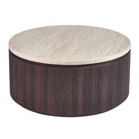 COUCHTISCH Lunado mit Travertin Tischplatte in edlem Säulenstil - Beige/Braun, Keramik (100/100/45cm) - alesvelt