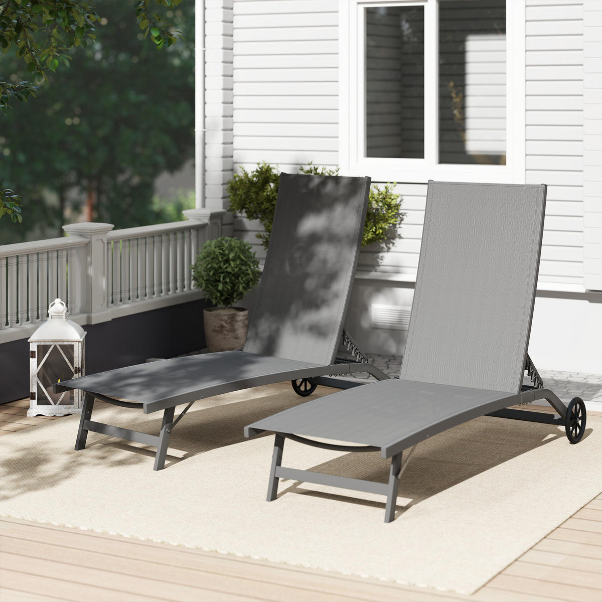 SONNENLIEGE 2er-Set Sonnenliegen mit verstellbarer Rückenlehne Dunkelgrau 66 x 165 x 102 cm - Grau, Metall (66/102/165cm) - Vallsero