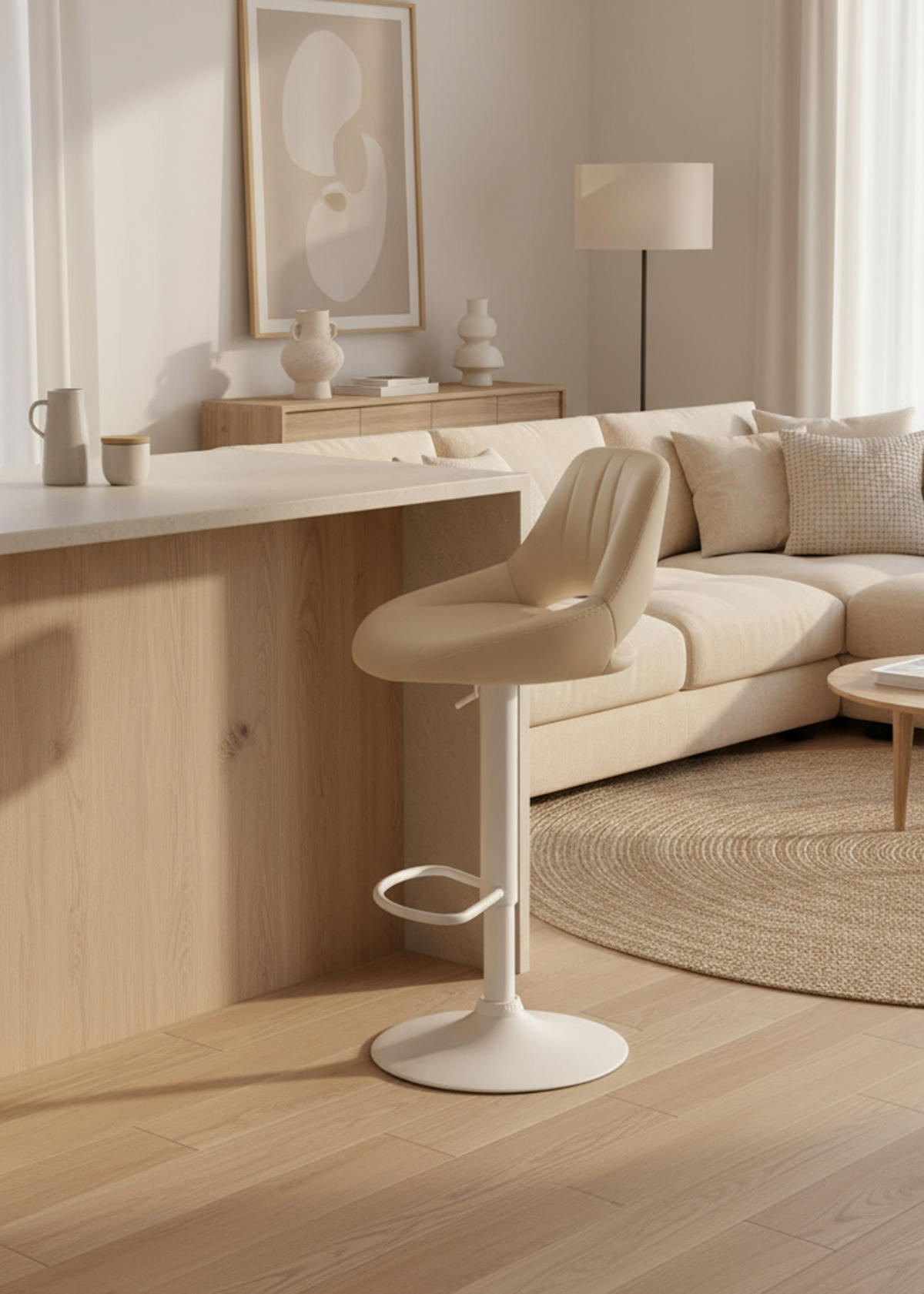 BARHOCKER 2er Set Milos Kunstleder W creme - Naturfarben/Weiß, Kunststoff/Metall (47/106/48cm) - TPFLiving
