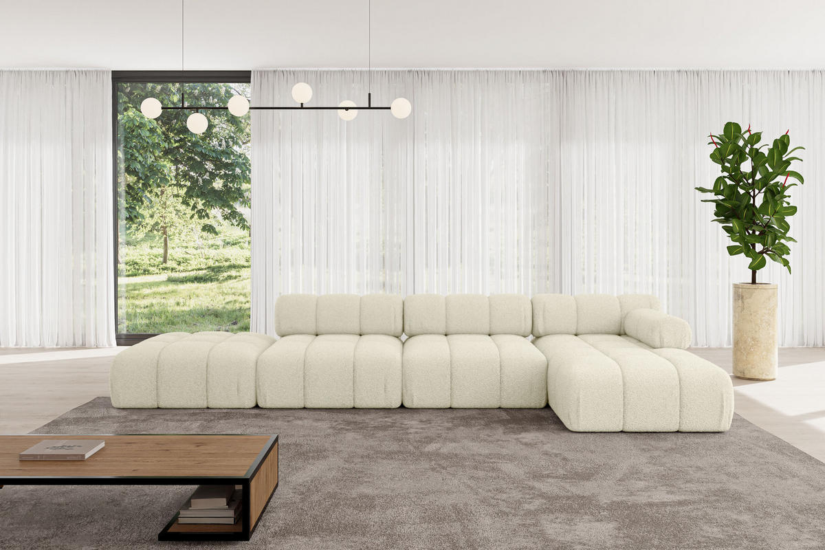 ECKSOFA modulares Sofa Lizur-L2 - 380x160x70 cm Beige Bouclé - Beige, Holzwerkstoff/Textil (380/160cm) - ALTDECOR