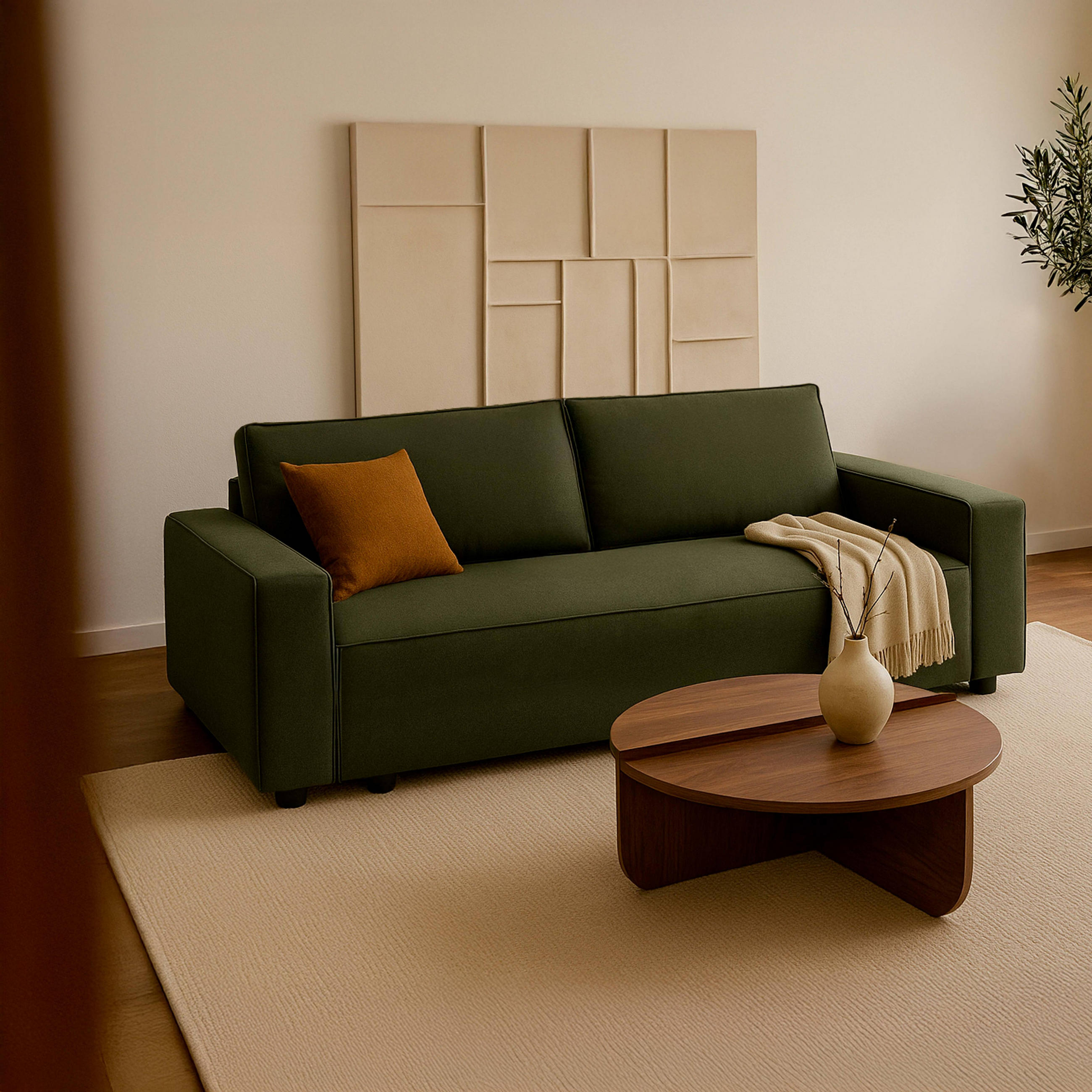 SOFA 3-Sitzer, Dunkelgrün - Grün, Textil (93/82/220cm) - Oviala
