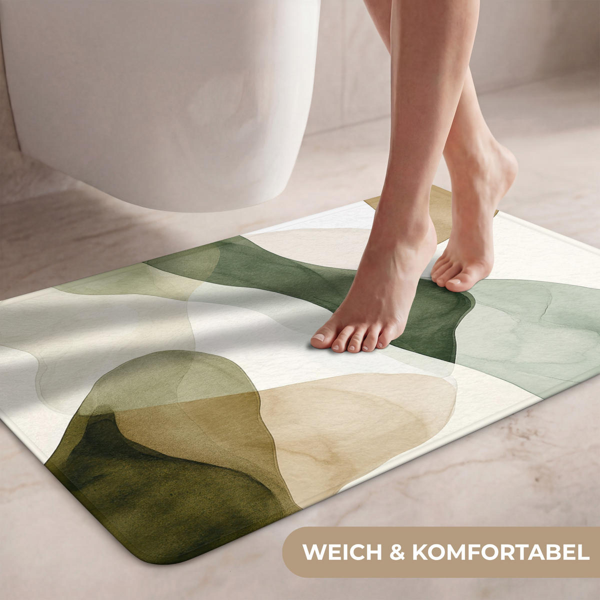 WC-VORLEGER Japandi - Abstrakt - Grün Toilettenteppich 80x50 cm - Grün, Kunststoff/Textil (80/1cm) - OnlyWow