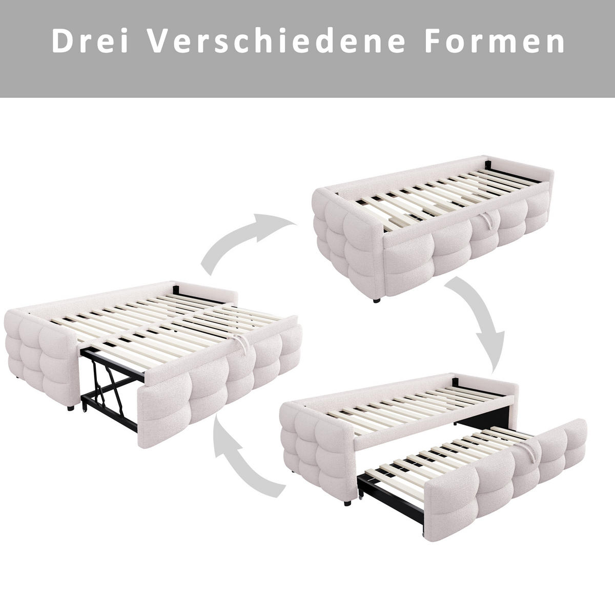 POLSTERBETT 90/190 cm beige aus Samt mit Ausziehfunktion - Beige, Textil (90/190cm) - OKWISH