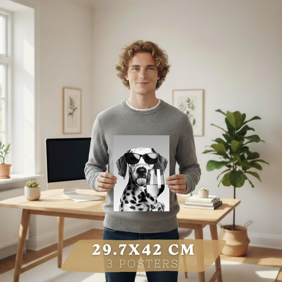 PLAKAT Sada 3 Vtipná zvířata A3 Černý rám - černá, papír (29.7/1/42cm) - Nacnic