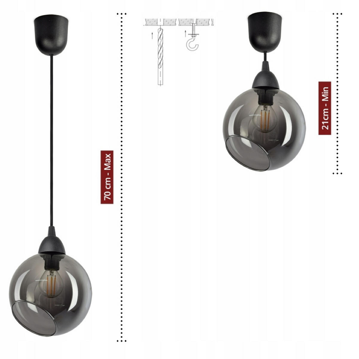 PENDELLEUCHTE Kogel - Transparent/Anthrazit, Glas/Metall (15/15/80cm) - kiki design