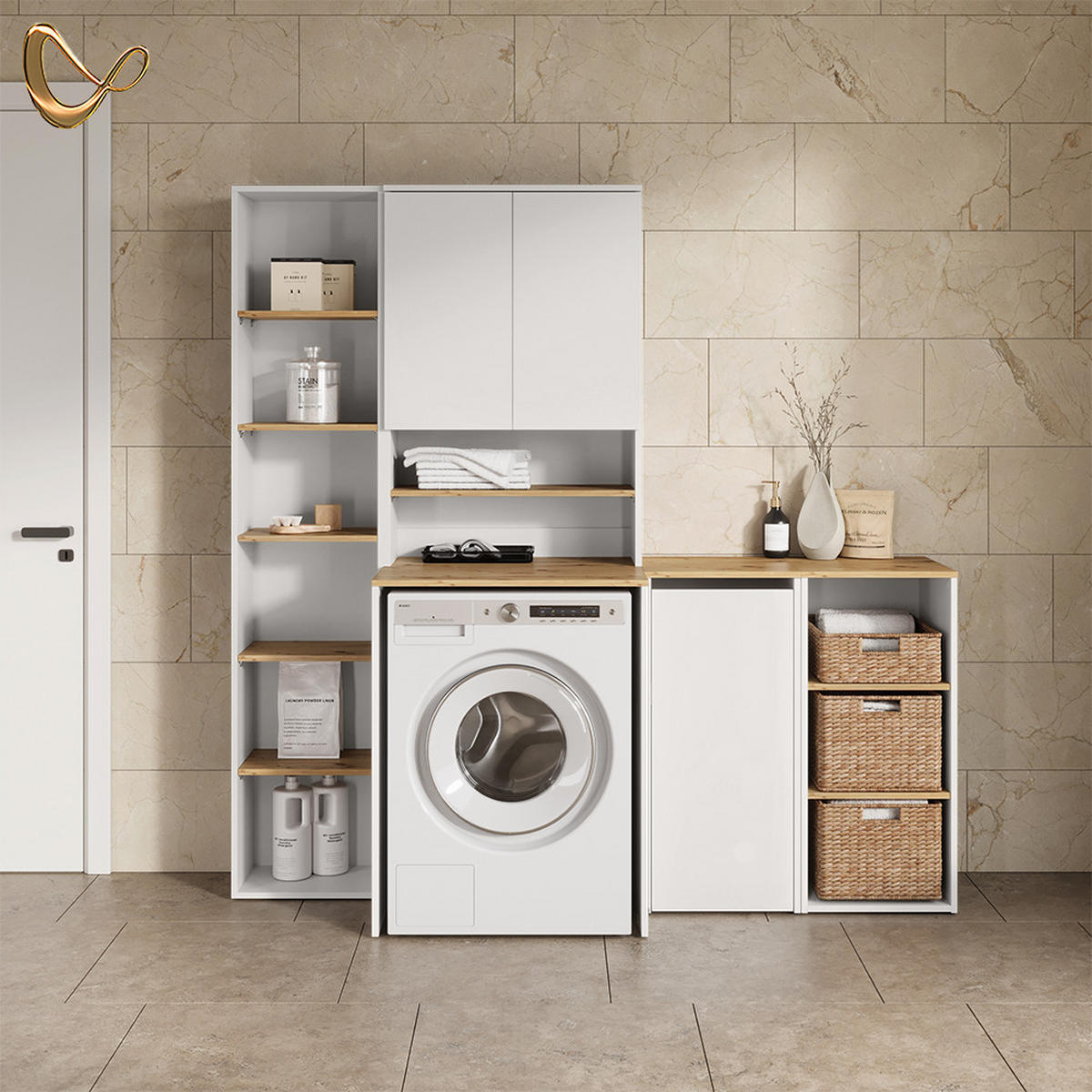 WASCHMASCHINENSCHRANK Paolina Weiß/Artisan 68 x 100.4 cm - Weiß/Eiche Artisan, Holzwerkstoff (68/100.4/29cm) - Livinity®