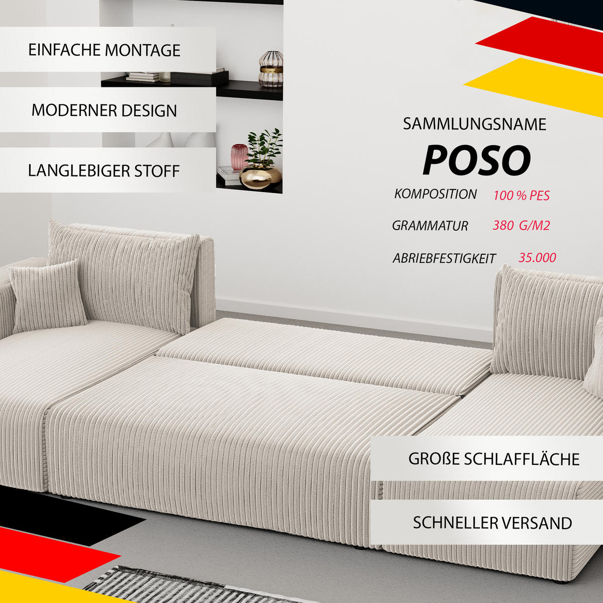 WOHNLANDSHAFT U-Form mit Schlaffunktion und Bettkasten, Beige - Beige, Holzwerkstoff/Textil (318/79/145cm) - Idohome