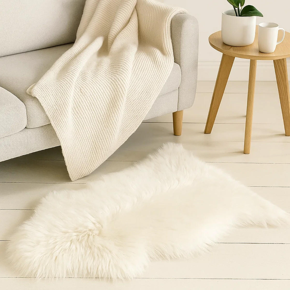 SCHAFFELL Natur Lammfell Weich Flauschig Wohnteppich, Weiß, ca. 110 cm - Weiß, Fell (60/110cm) - Provellus