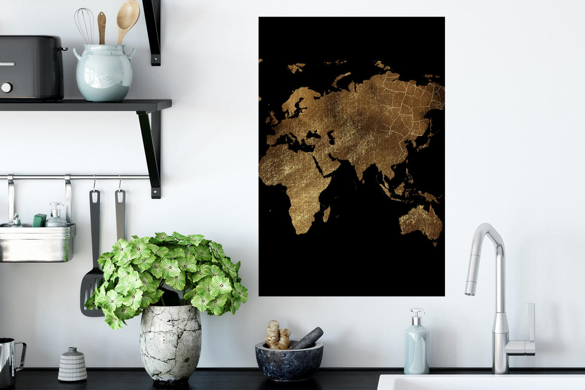 WANDTATTOO Weltkarte - Gold - Luxus - Erde - Schwarz 40x60 cm - Goldfarben, Kunststoff (40/60/0.1cm) - MuchoWow