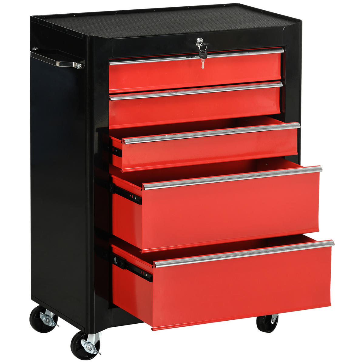 WERKZEUGWAGEN DE-18980 5 Schubladen, abschließbar Rot - Schwarz, Metall (33/82.5/61.5cm) - ComfortXL