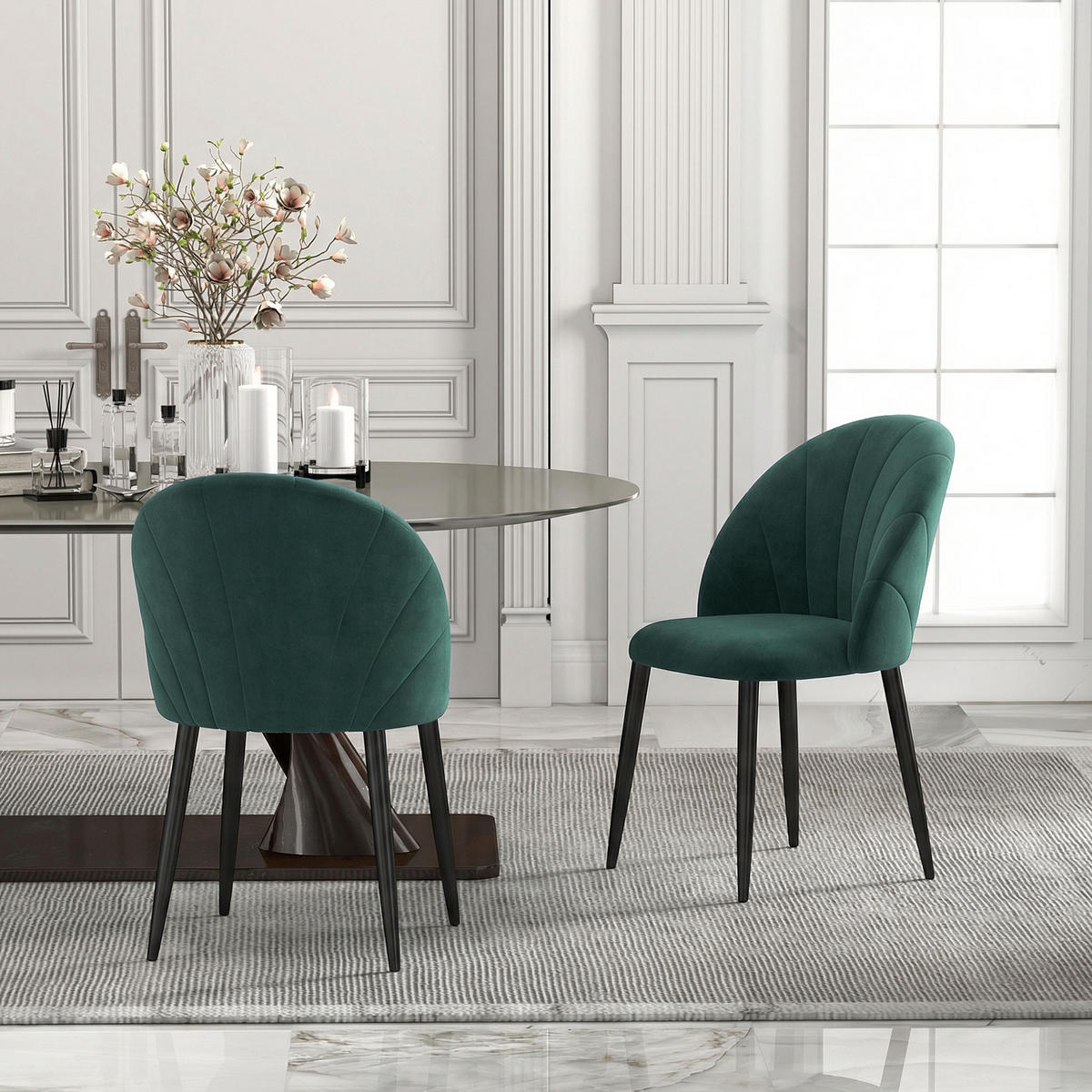 ESSZIMMERSTÜHLE DE-06925 2er-Set mit Samtoptik und gebogener Rückenlehne Dunkelgrün - Dunkelgrün, Textil/Metall (52/79/55cm) - ComfortXL