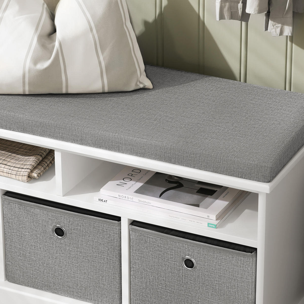 SCHUHBANK Grau - Weiß, Holzwerkstoff (96/50/35cm) - SoBuy