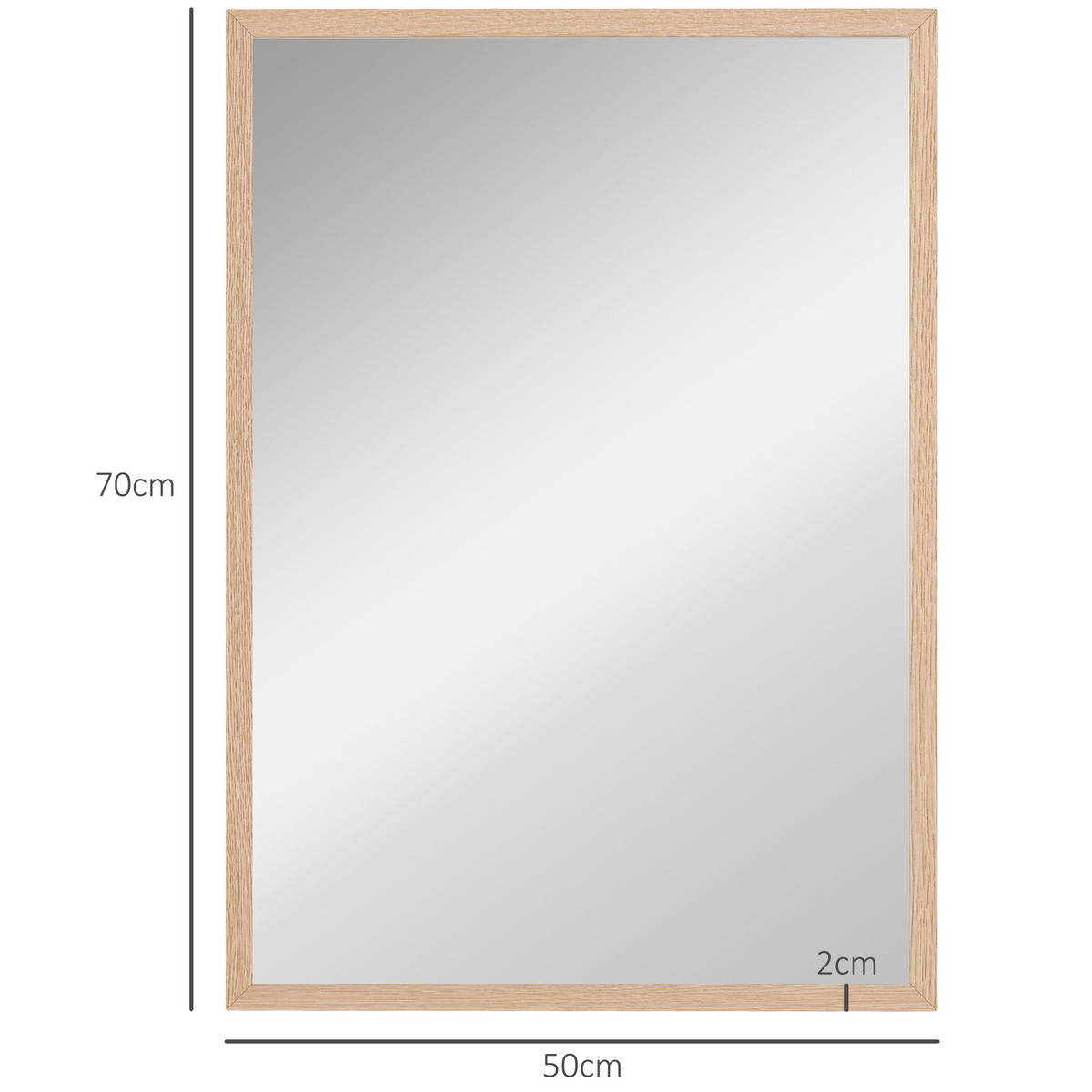 WANDSPIEGEL 50 x 70 cm, mit 4 Haken, Badezimmer - Naturfarben, Holzwerkstoff (50/70/2cm) - HOMCOM