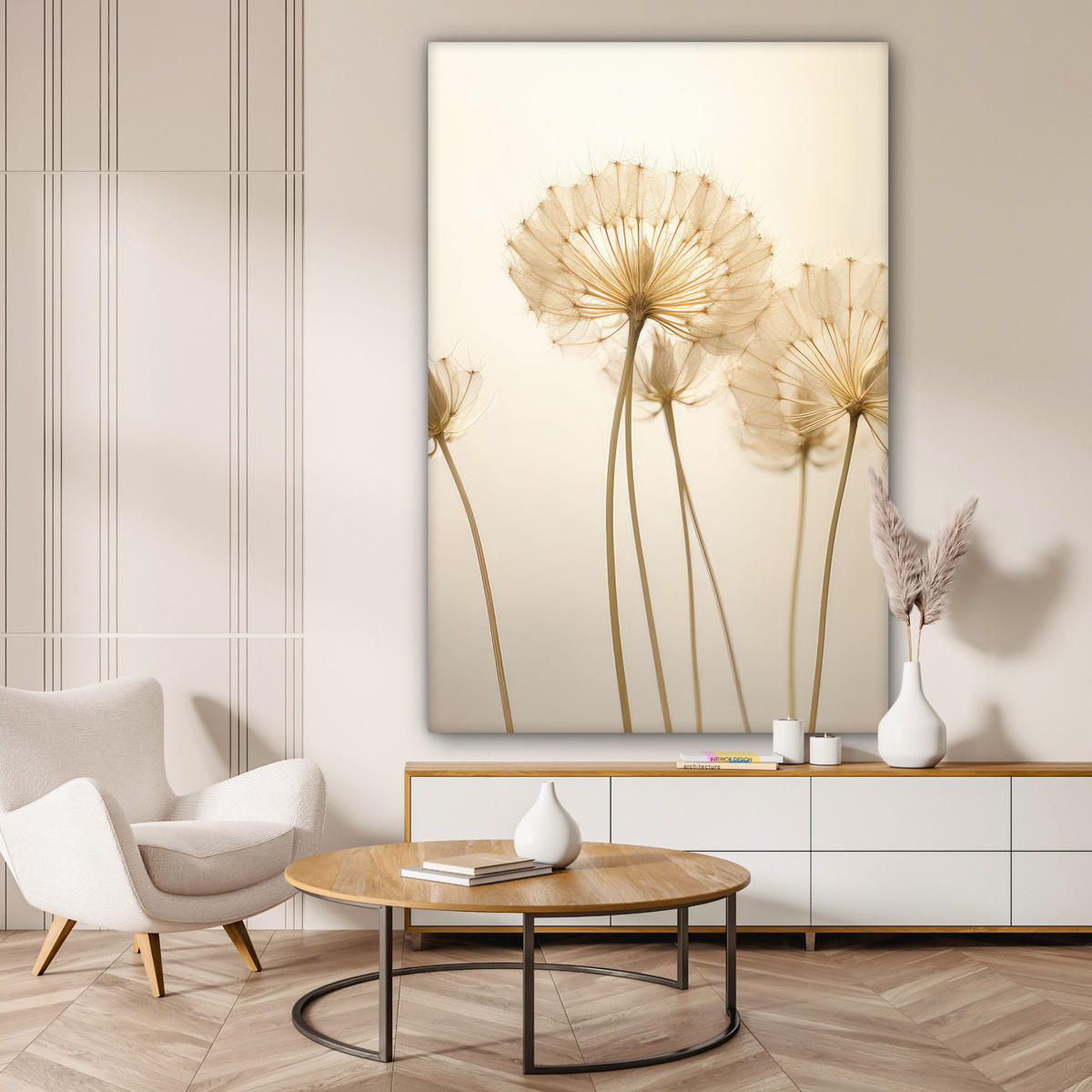 LEINWANDBILD Sonnenlicht - Löwenzahn - Botanisch - Blumen Deko Groß 90x140 cm - Creme, Textil (90/140cm) - MuchoWow