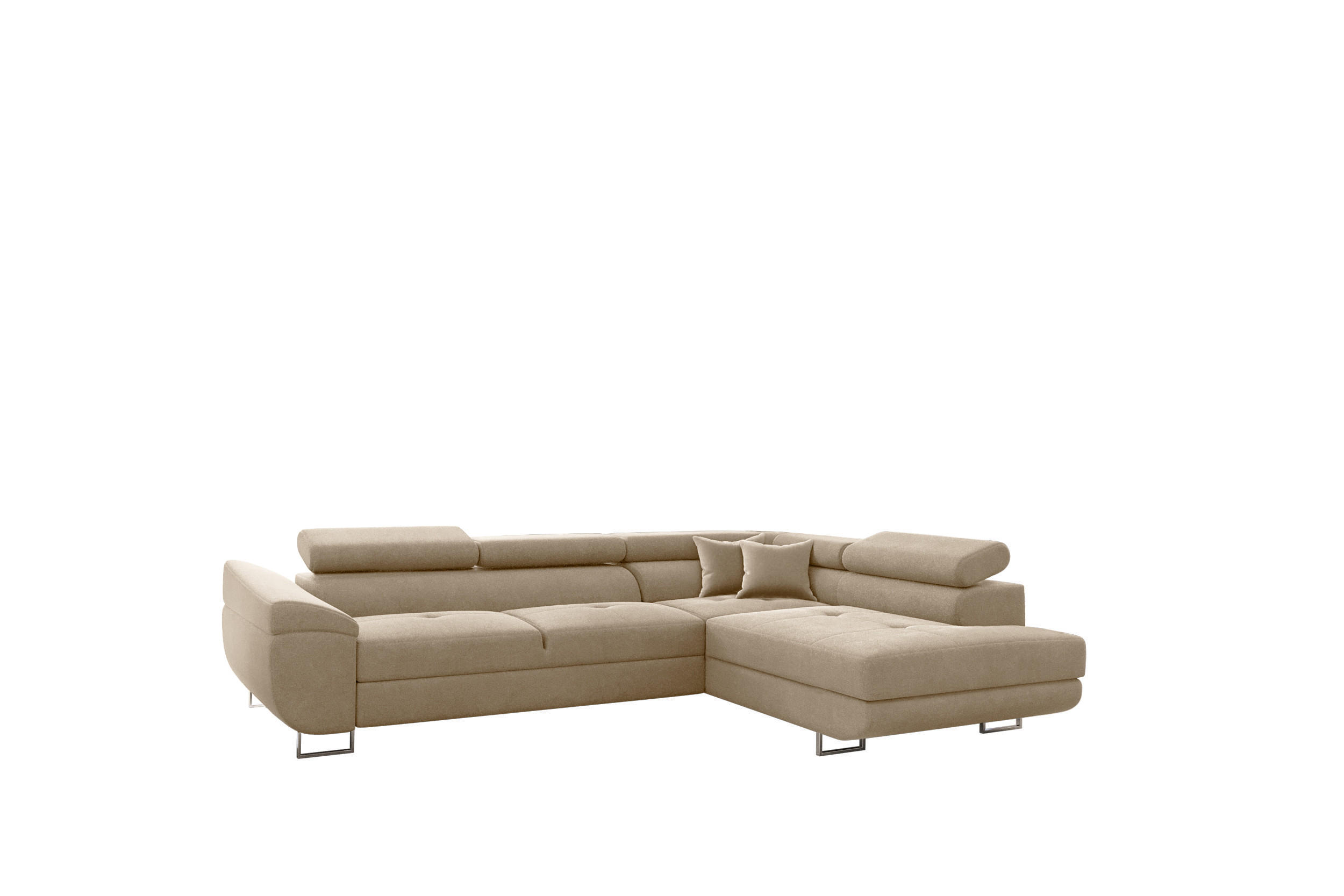 ECKSOFA FALIO L-Form Mit Schlaffunktion Im Modernen Stil Für Das Wohn Und Schlafzimmer Hellbeige Rechts - Creme, Holz/Textil (275/202cm) - Kaiser Möbel