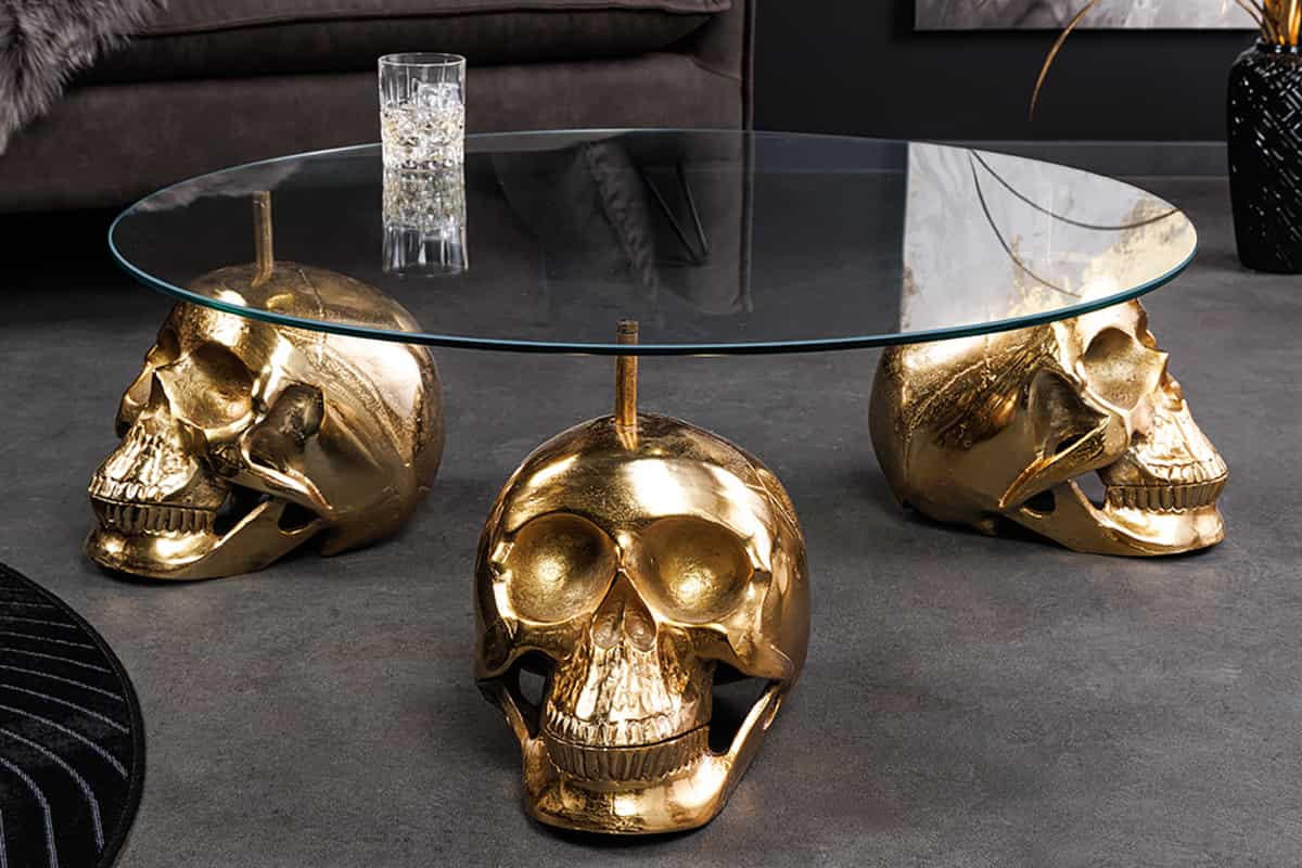 COUCHTISCH SKULL XXL Glas Transparent 90 cm - Transparent/Goldfarben, Glas/Metall (90/90/33cm) - riess-ambiente