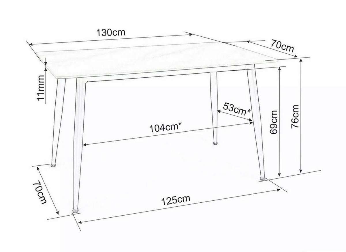 ESSTISCH Rion Marmor Grau 130 / 70 / 76cm - Schwarz/Grau, Holz/Keramik (70/130/76cm) - Feldmann-Wohnen