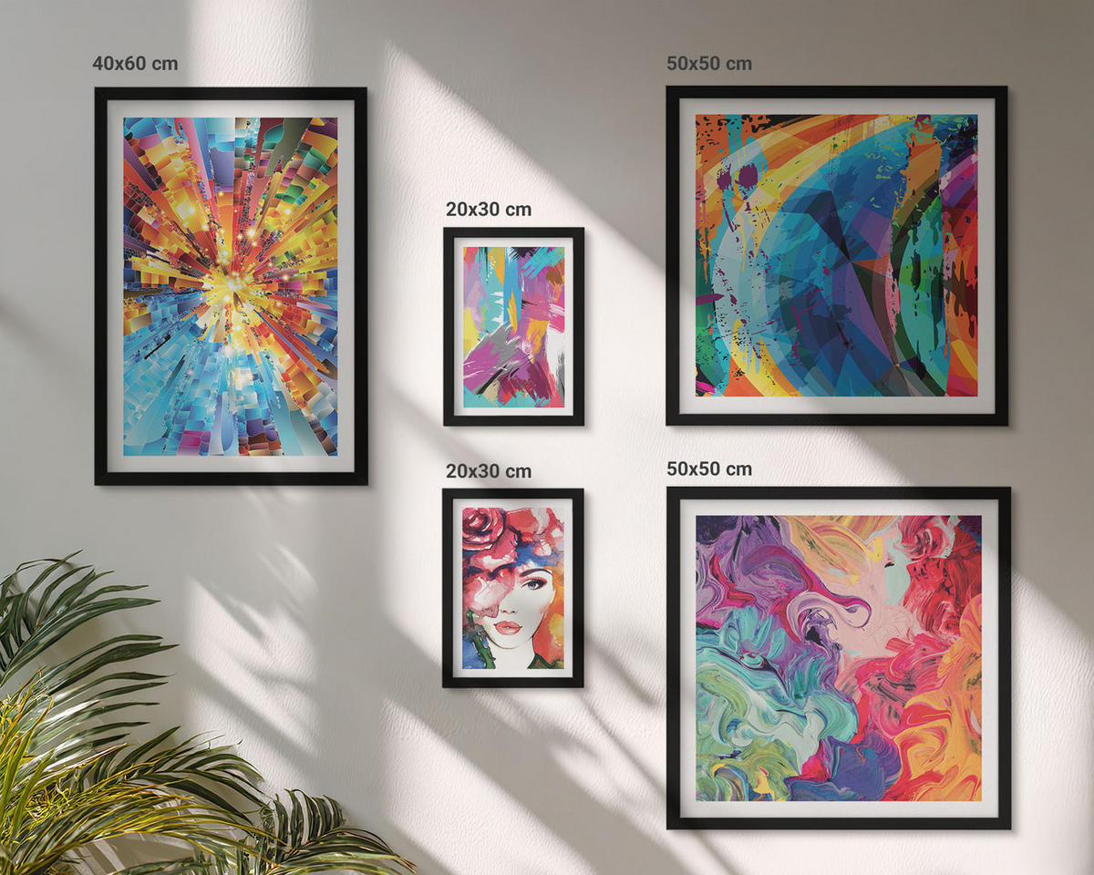BILDER SET 5er Set - 50x50 cm & 20x30 cm & 40x60 cm Schwarzer Rahmen - Minimalistische Boho-Illustrationen - Schwarz, Kunststoff (40/60cm) - TULUP