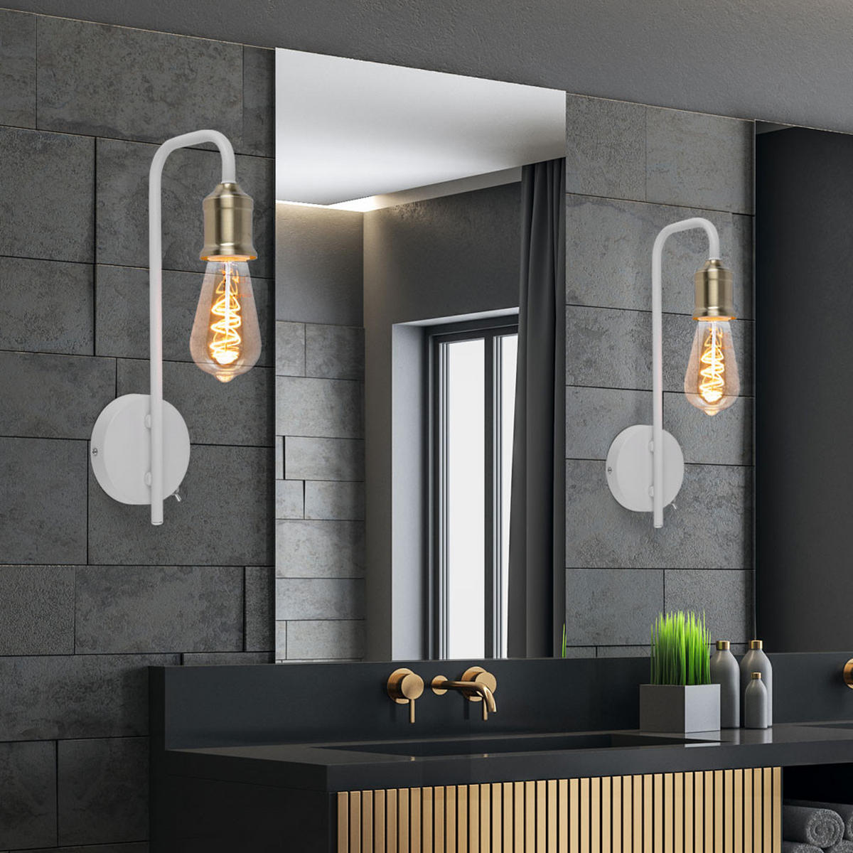 LED WANDLEUCHTE Messing Weiß FLORIDA - Weiß, Metall (10.5/36/16.5cm) - Globo Lighting