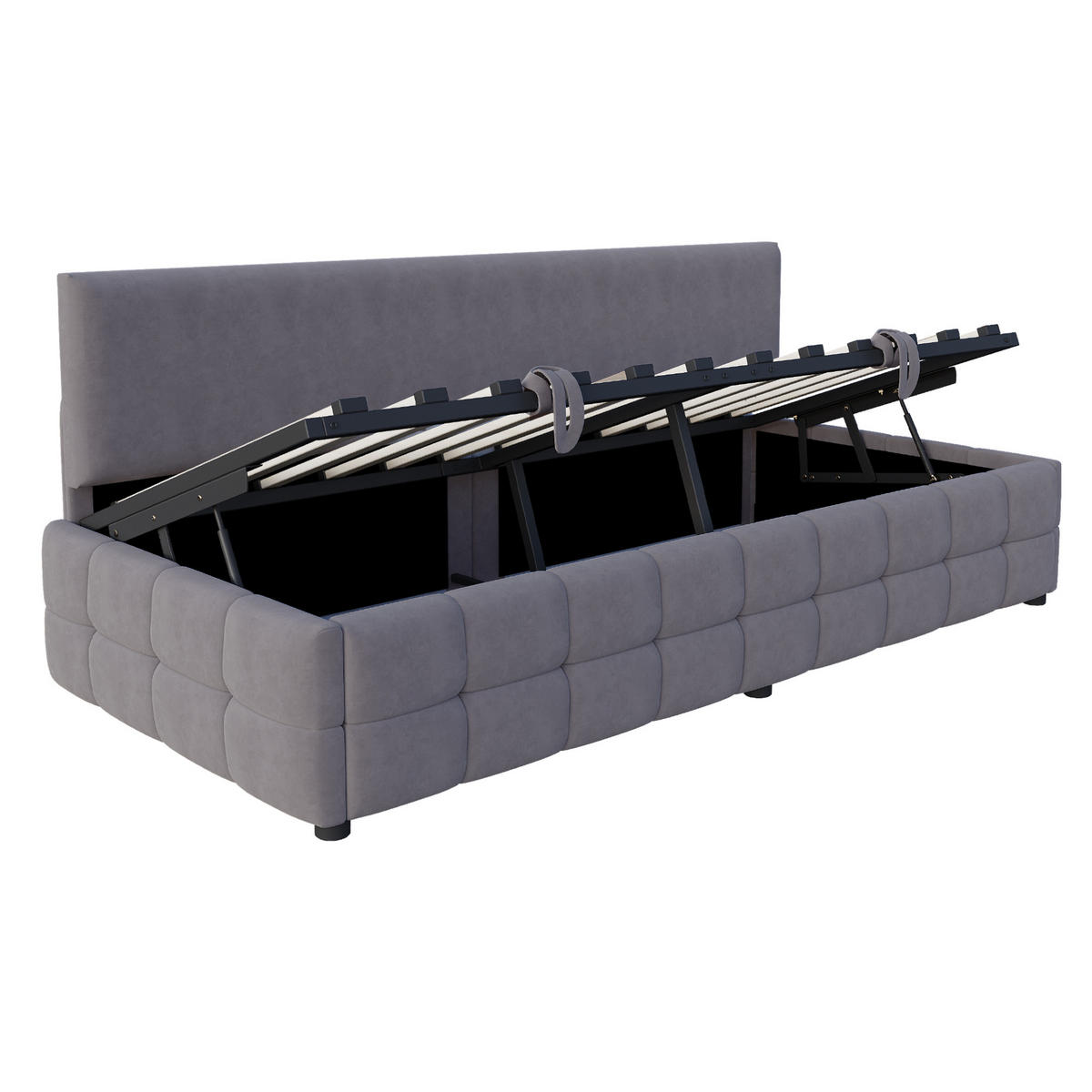 POLSTERBETT 90/200 cm Dunkelgrau mit hydraulischem Stauraum - Grau, Textil (90/200cm) - OKWISH