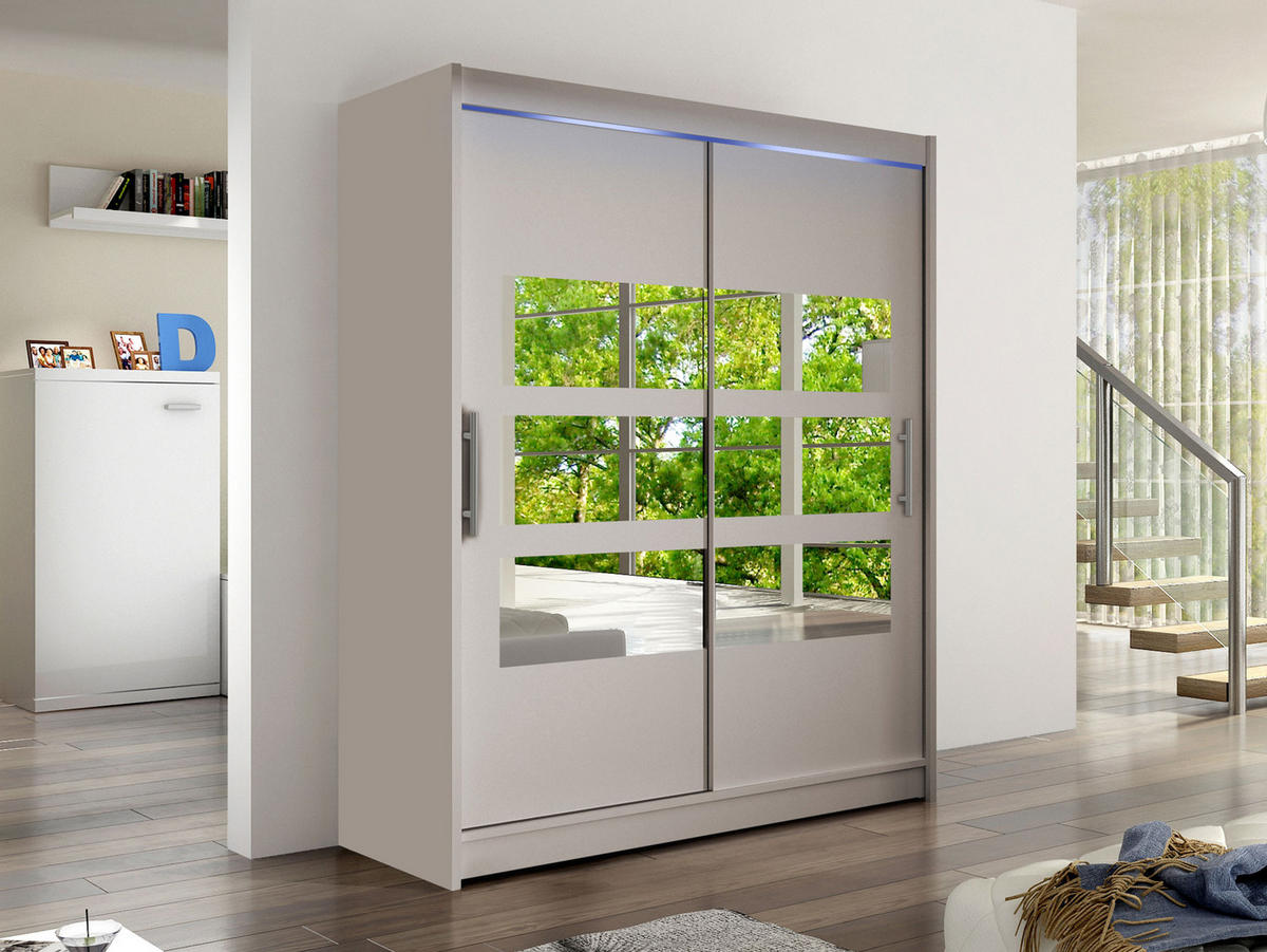 SCHWEBETÜRENSCHRANK Westa VII, mit RGB LED Beleuchtung - Kaschmir/Silberfarben, Holzwerkstoff/Metall (150/200/58cm) - MIRJAN24