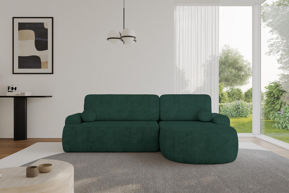 ECKSOFA mit Schlaffunktion und Bettkasten LIRA-L - 264x172x89 Grün - Grün, Holzwerkstoff/Textil (172/264cm) - ALTDECOR
