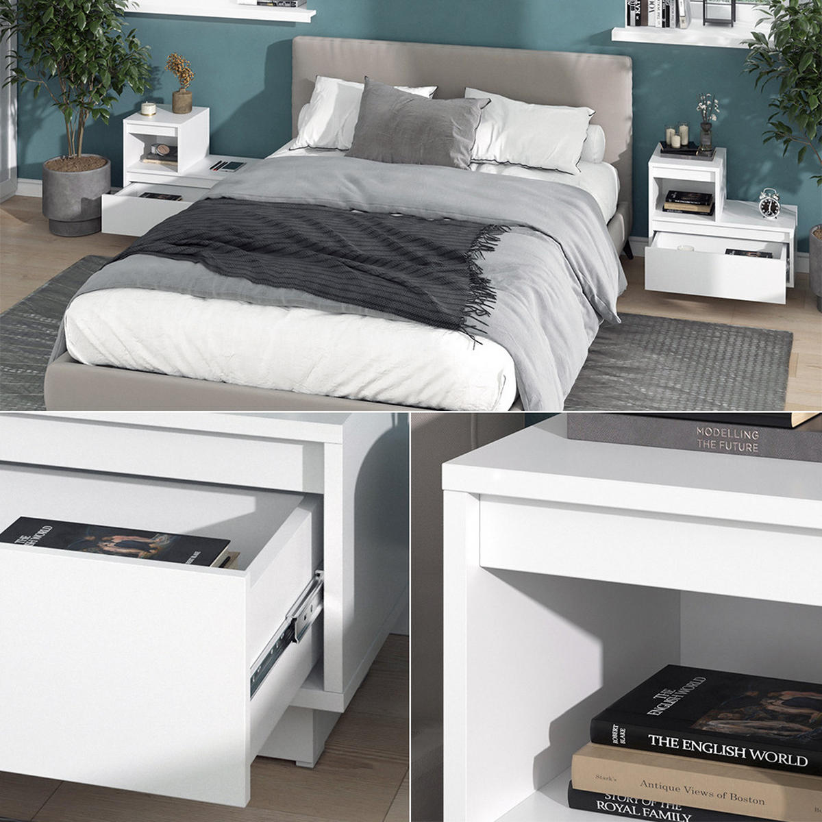 NACHTTISCH Tina Weiß 59.4 x 53.2 cm 2er Set - Weiß, Holzwerkstoff (59.4/53.2/32.1cm) - Vicco