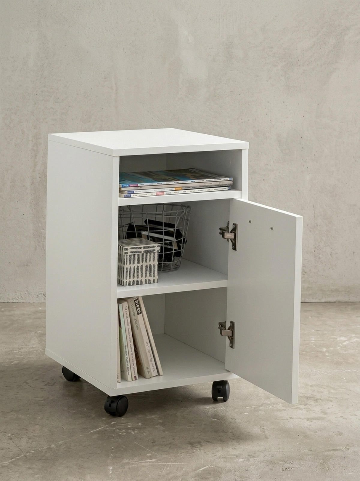 ROLLCONTAINER 2 Türfächer Ablage Rollen Mit Bremsen OSSOLA, Weiß 33x38x60 cm - Schwarz/Weiß, Holz/Kunststoff (33/60/38cm) - KADIMA DESIGN