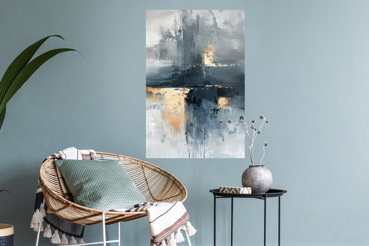 WANDTATTOO Kunst - Grau - Gold - Abstrakt 40x60 cm - Dunkelgrau, Kunststoff (40/60/0.1cm) - MuchoWow