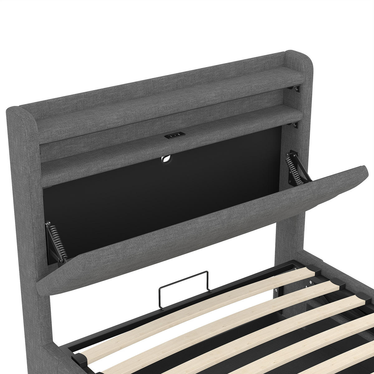 POLSTERBETT 90x200cm Grau LED Hydraulik USB Leinen - Grau, Holz (90/200cm) - FLIEKS