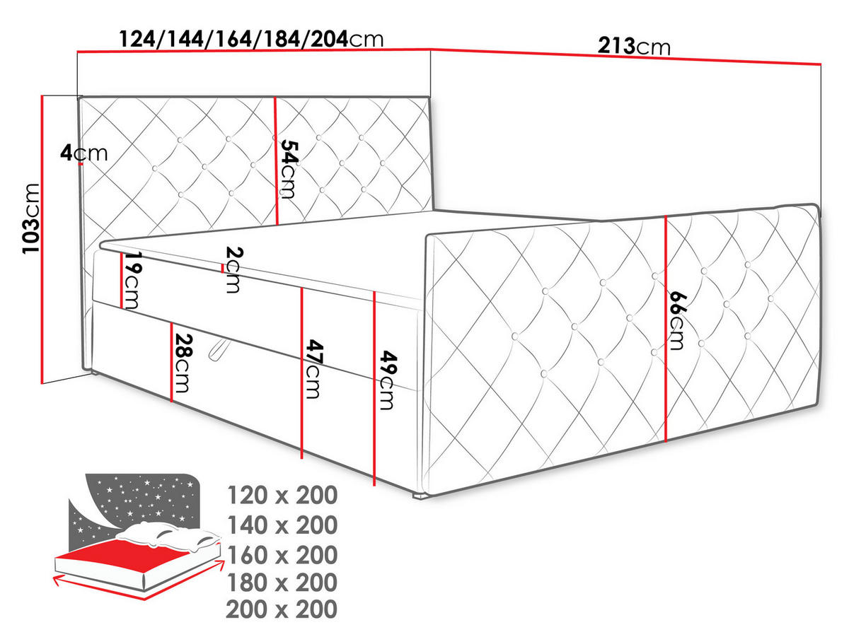 BOXBETT Malaga - H3 - Dunkelgrau, Holz (120/200cm) - MIRJAN24
