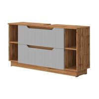 WASCHBECKENUNTERSCHRANK Lotta Eiche/grau gestreift 119.2 x 62.5 cm mit 2 Schubladen - Grau, Holzwerkstoff (119.2/62.5/32cm) - Vicco