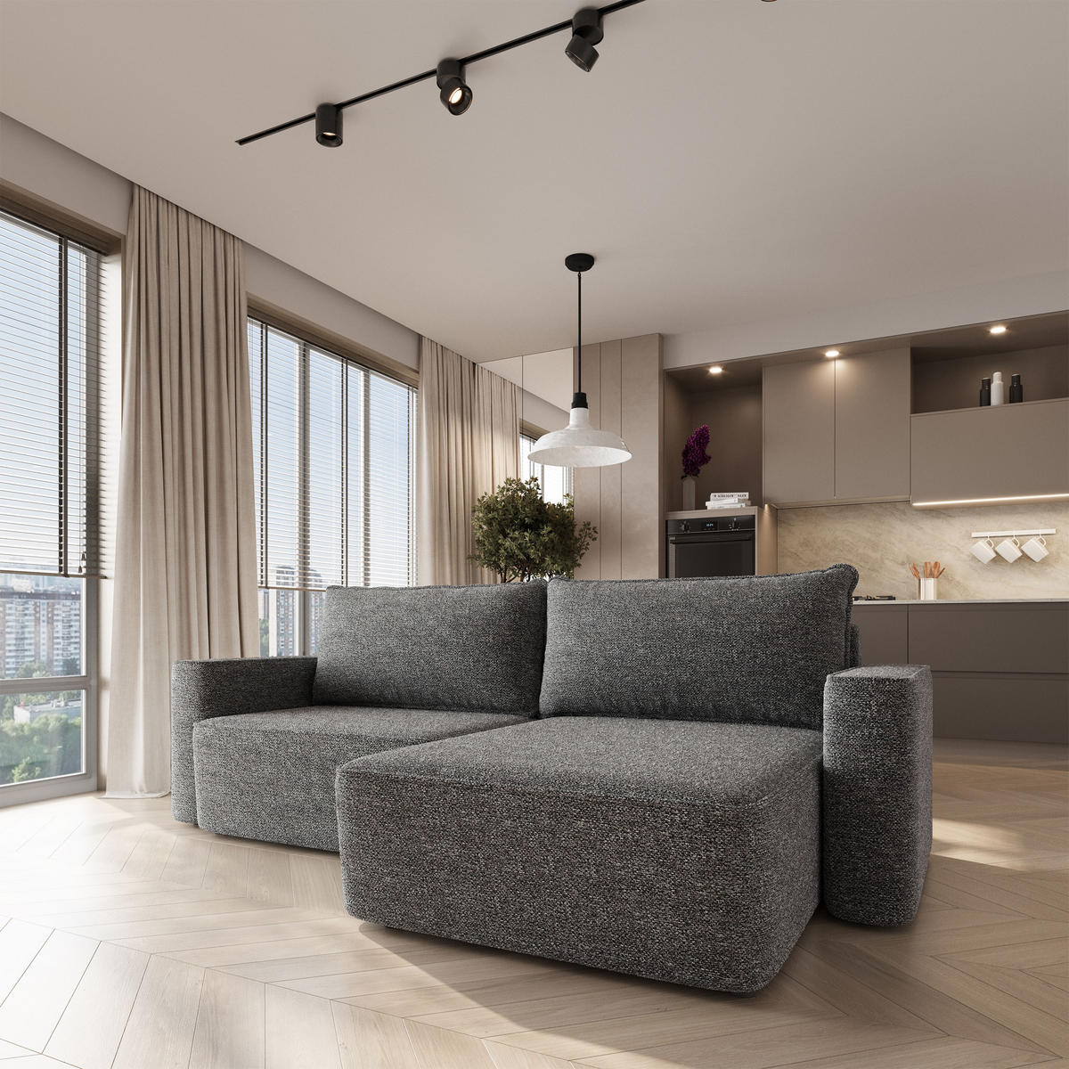 ECKSOFA BELISE BL Grau Chenille mit Schlaffunktion - Grau, Holz/Textil (252/162cm) - MASSENO