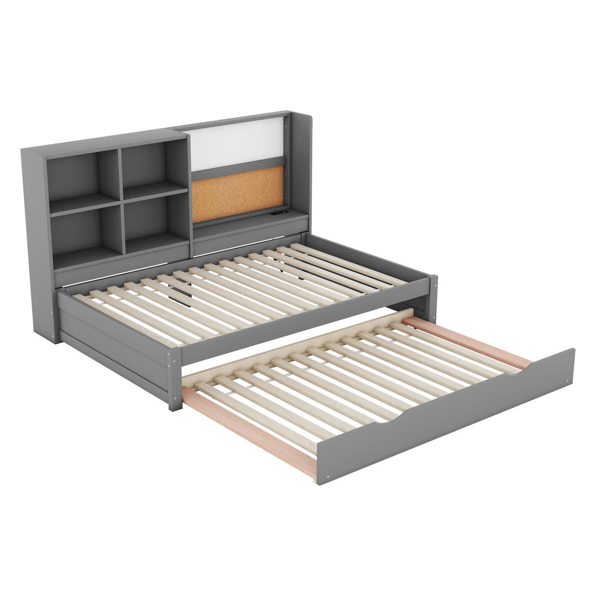 BETT 90/200cm mit ausziehbarem Rollbett und USB-Ladeanschluss Grau - Grau, Holzwerkstoff (90/200cm) - OKWISH